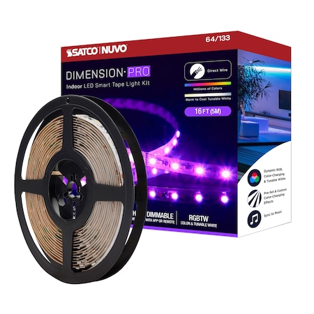 Dimension Pro Tape Light Strip - 16 Ft. RGB + Tunable White - J-Box - Starfish IOT - IR Remote